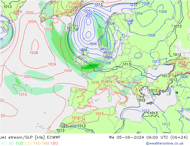 джет/приземное давление ECMWF ср 05.06.2024 06 UTC