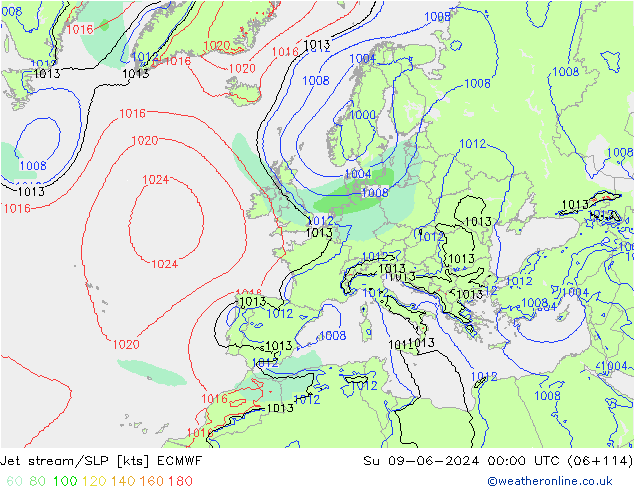 Jet stream/SLP ECMWF Su 09.06.2024 00 UTC