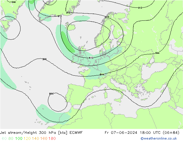 Jet stream/Height 300 hPa ECMWF Fr 07.06.2024 18 UTC