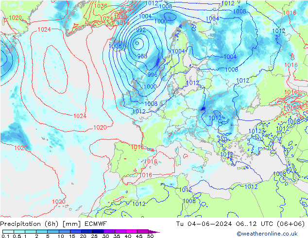 opad (6h) ECMWF wto. 04.06.2024 12 UTC