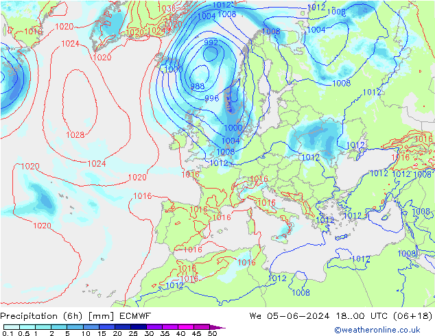 Precipitation (6h) ECMWF We 05.06.2024 00 UTC