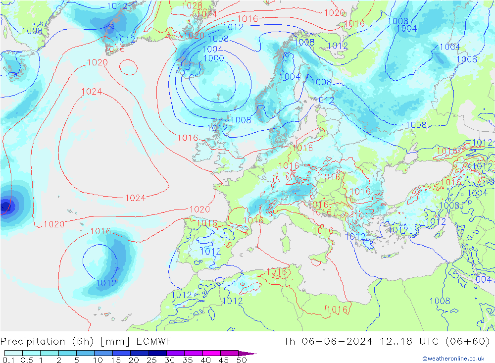 Nied. akkumuliert (6Std) ECMWF Do 06.06.2024 18 UTC