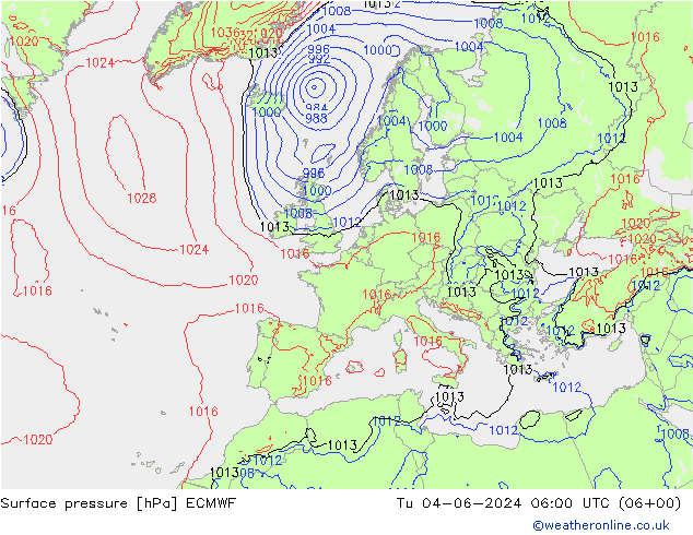 Surface pressure ECMWF Tu 04.06.2024 06 UTC