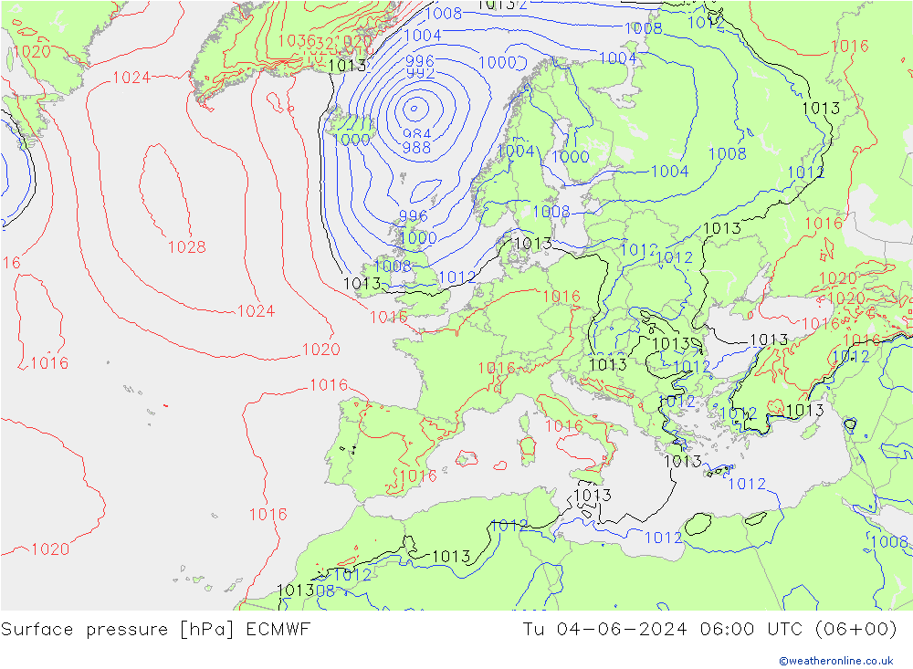 Surface pressure ECMWF Tu 04.06.2024 06 UTC