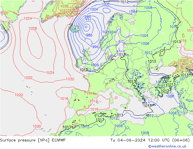地面气压 ECMWF 星期二 04.06.2024 12 UTC