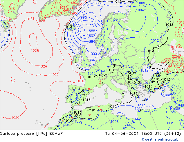 地面气压 ECMWF 星期二 04.06.2024 18 UTC
