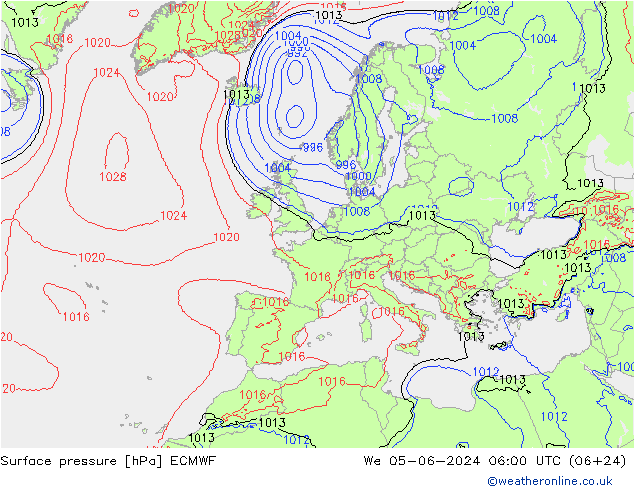 ciśnienie ECMWF śro. 05.06.2024 06 UTC