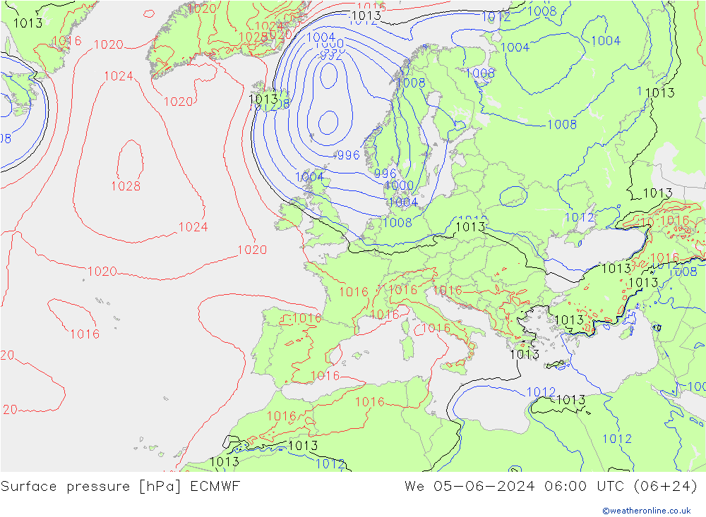 pressão do solo ECMWF Qua 05.06.2024 06 UTC