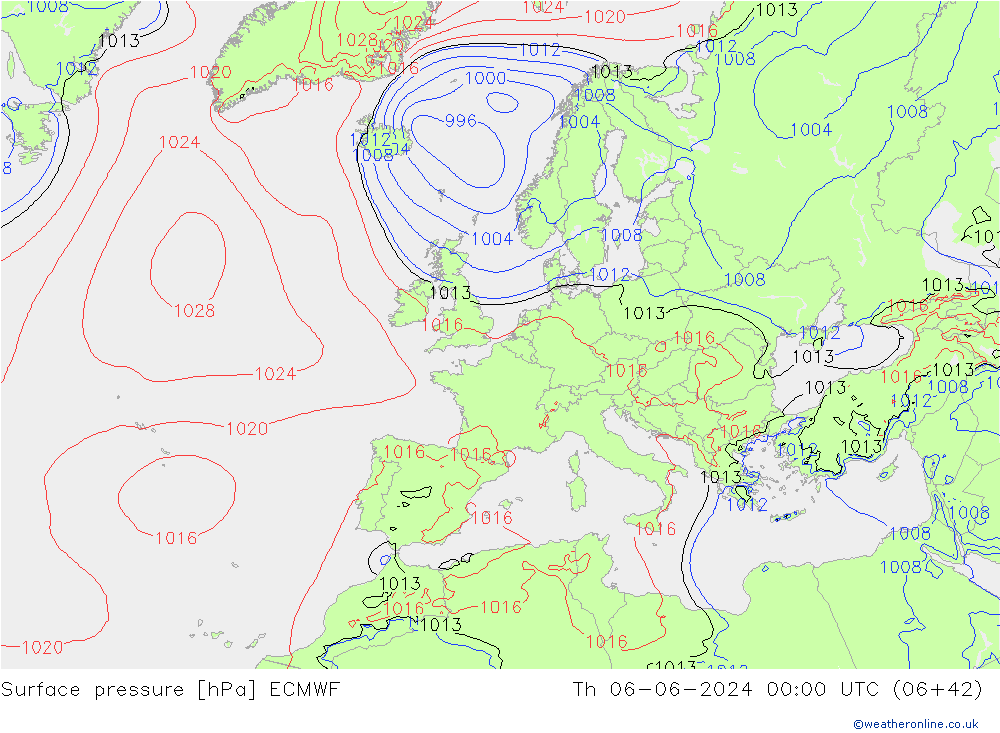 Surface pressure ECMWF Th 06.06.2024 00 UTC