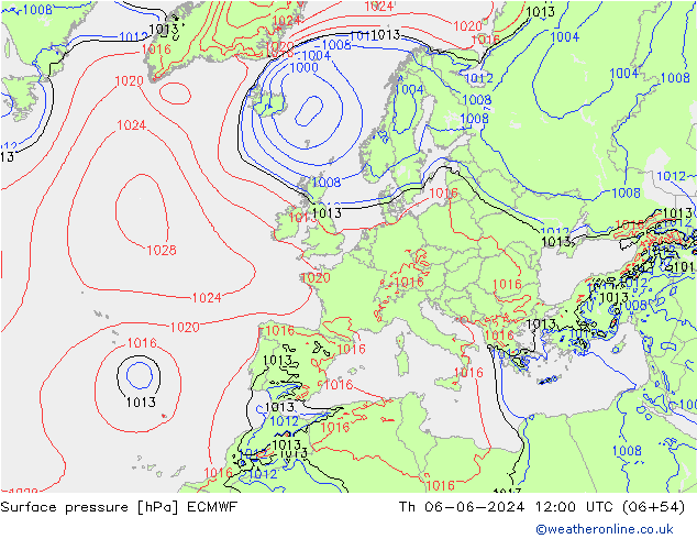 Luchtdruk (Grond) ECMWF do 06.06.2024 12 UTC