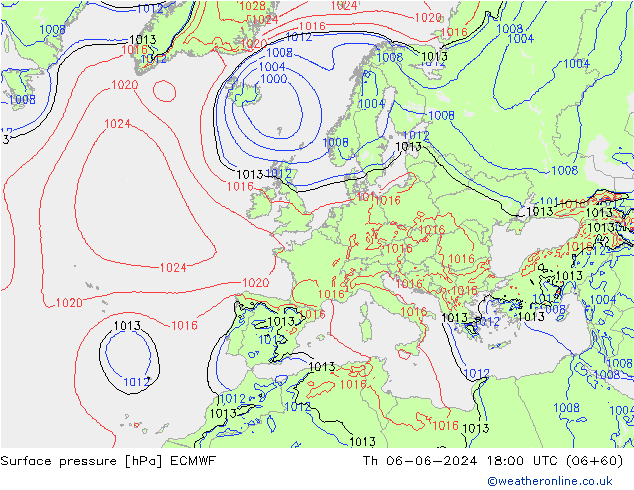 приземное давление ECMWF чт 06.06.2024 18 UTC