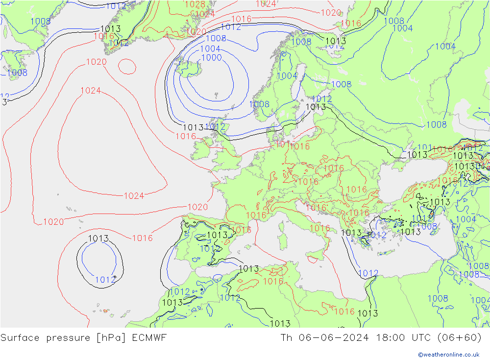 приземное давление ECMWF чт 06.06.2024 18 UTC