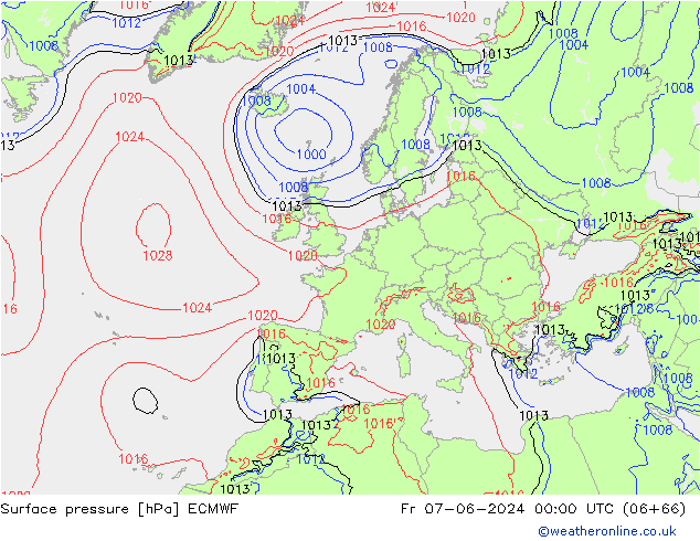 Presión superficial ECMWF vie 07.06.2024 00 UTC