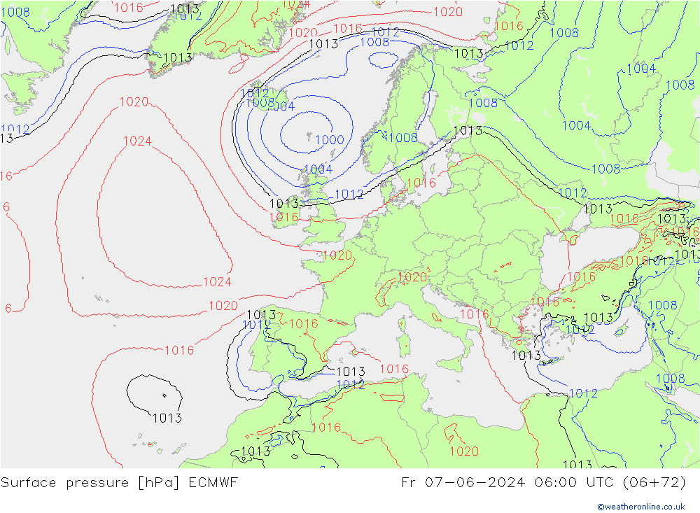 Bodendruck ECMWF Fr 07.06.2024 06 UTC