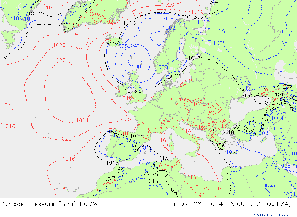 Surface pressure ECMWF Fr 07.06.2024 18 UTC