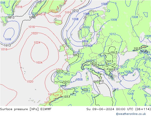 pressão do solo ECMWF Dom 09.06.2024 00 UTC