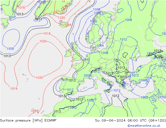 приземное давление ECMWF Вс 09.06.2024 06 UTC