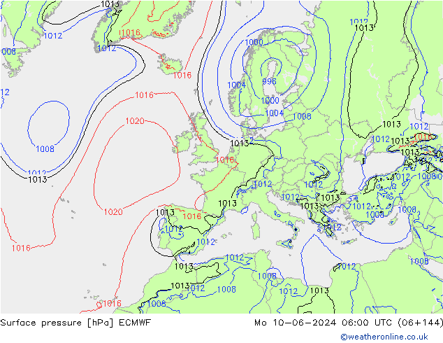 Pressione al suolo ECMWF lun 10.06.2024 06 UTC