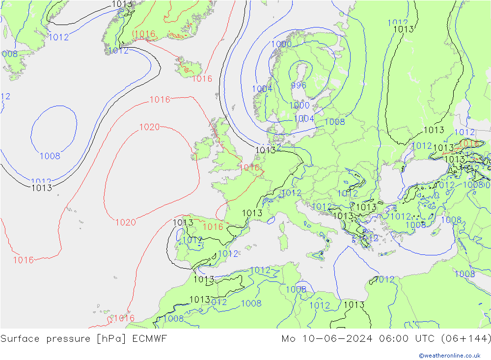 приземное давление ECMWF пн 10.06.2024 06 UTC