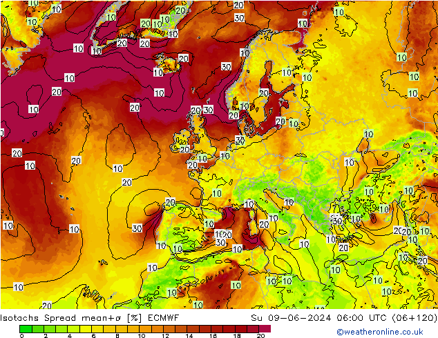 Isotachen Spread ECMWF So 09.06.2024 06 UTC