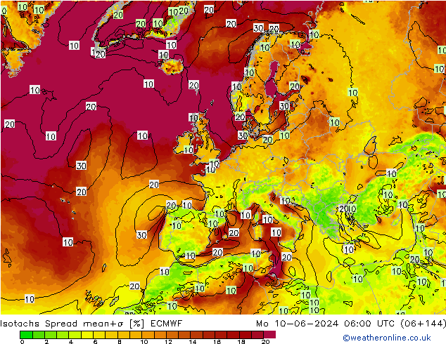 Isotachen Spread ECMWF Mo 10.06.2024 06 UTC