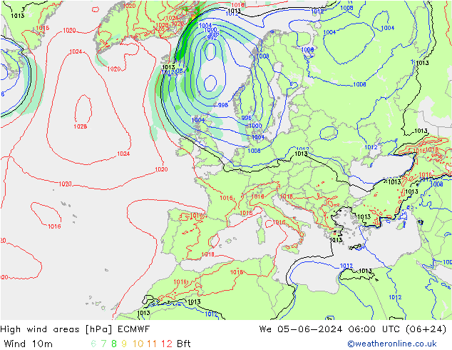 High wind areas ECMWF St 05.06.2024 06 UTC