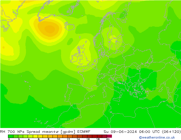 RH 700 гПа Spread ECMWF Вс 09.06.2024 06 UTC