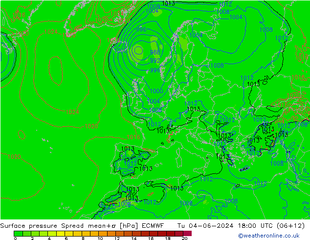 Pressione al suolo Spread ECMWF mar 04.06.2024 18 UTC