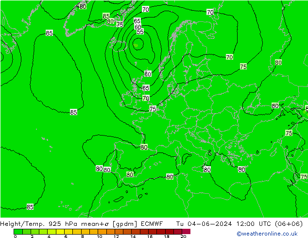 Hoogte/Temp. 925 hPa ECMWF di 04.06.2024 12 UTC