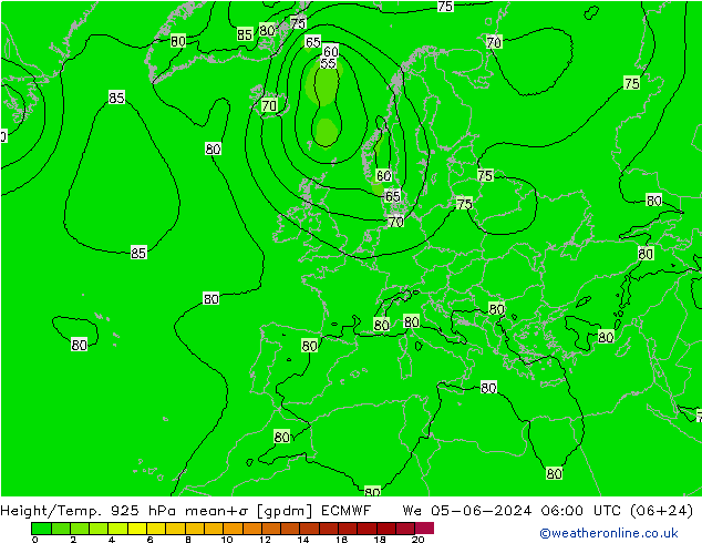 Height/Temp. 925 hPa ECMWF Mi 05.06.2024 06 UTC