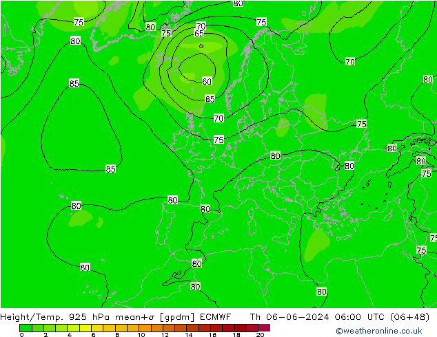 Height/Temp. 925 hPa ECMWF Th 06.06.2024 06 UTC