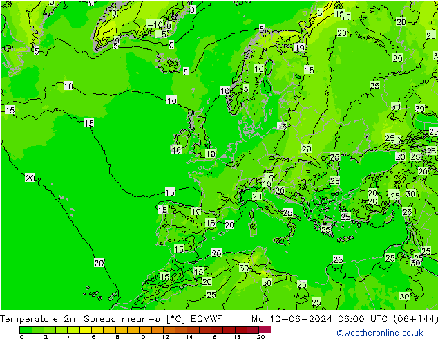 Temperaturkarte Spread ECMWF Mo 10.06.2024 06 UTC