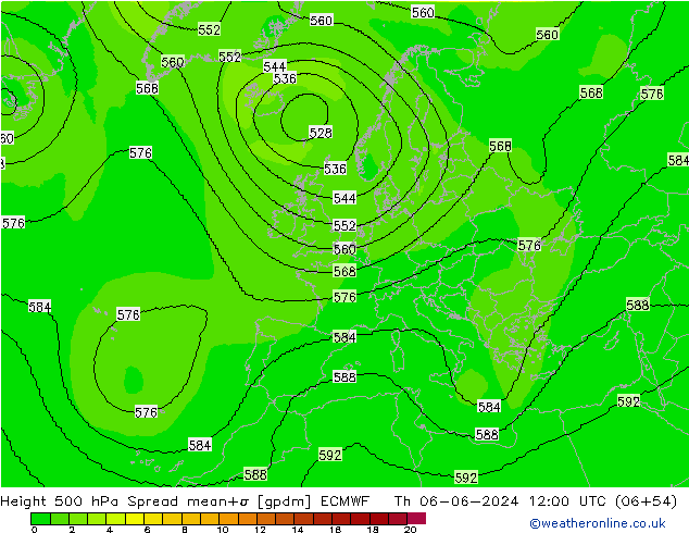 500 hPa Yüksekliği Spread ECMWF Per 06.06.2024 12 UTC