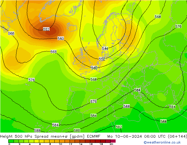 Height 500 hPa Spread ECMWF Mo 10.06.2024 06 UTC