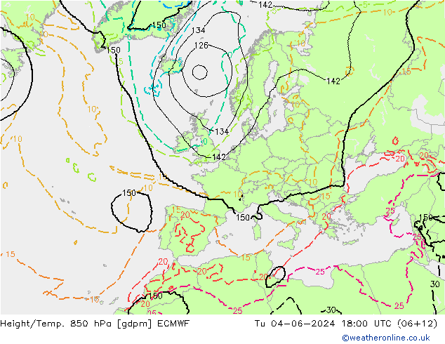 Géop./Temp. 850 hPa ECMWF mar 04.06.2024 18 UTC