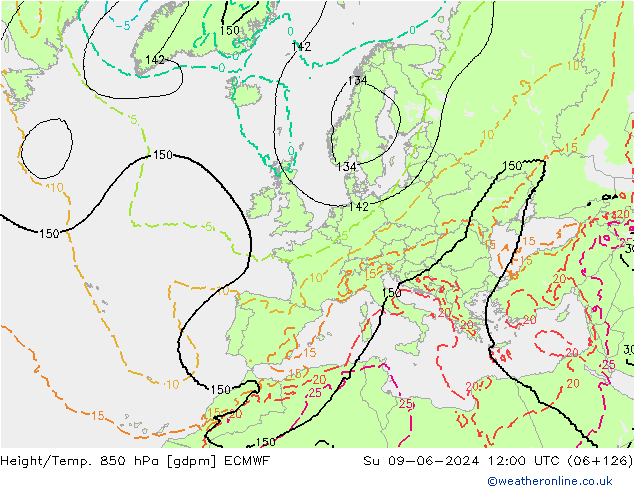 Height/Temp. 850 hPa ECMWF Ne 09.06.2024 12 UTC