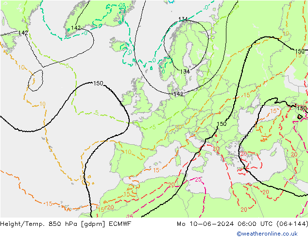 Height/Temp. 850 hPa ECMWF lun 10.06.2024 06 UTC