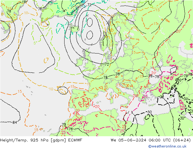 Height/Temp. 925 hPa ECMWF Qua 05.06.2024 06 UTC