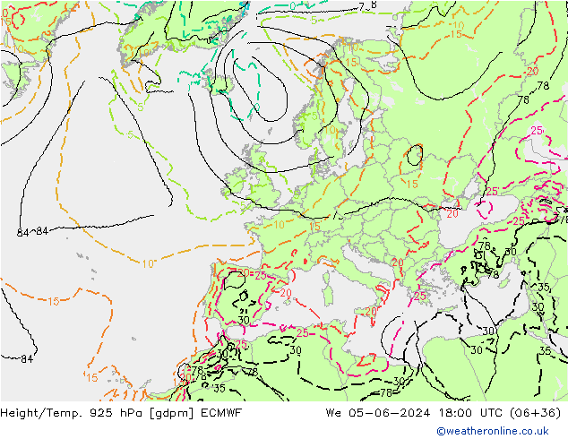 Hoogte/Temp. 925 hPa ECMWF wo 05.06.2024 18 UTC