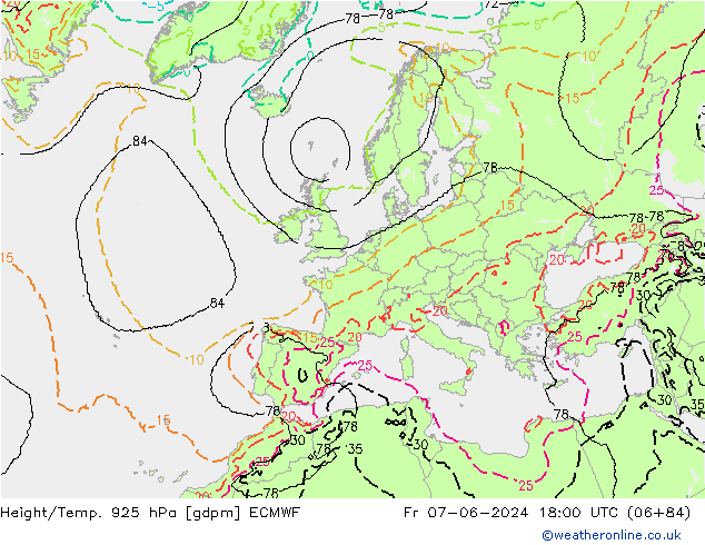 Yükseklik/Sıc. 925 hPa ECMWF Cu 07.06.2024 18 UTC