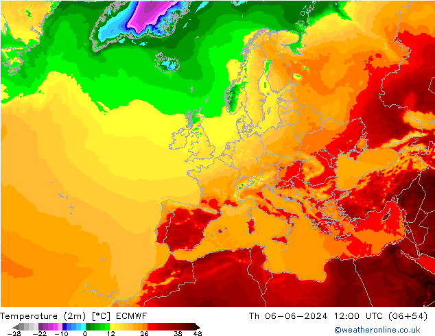 Temperatura (2m) ECMWF gio 06.06.2024 12 UTC