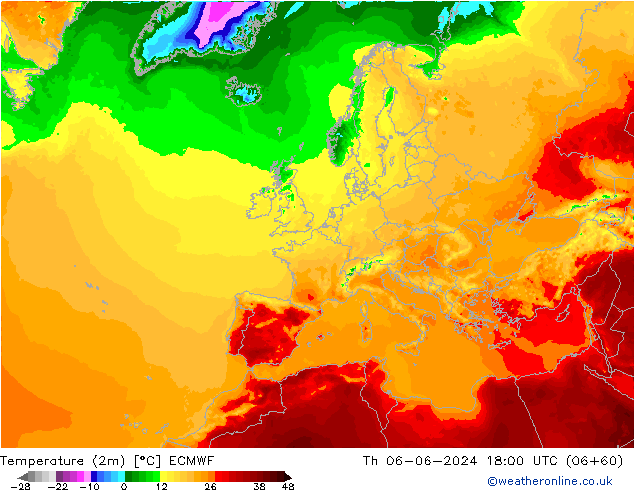 Temperaturkarte (2m) ECMWF Do 06.06.2024 18 UTC