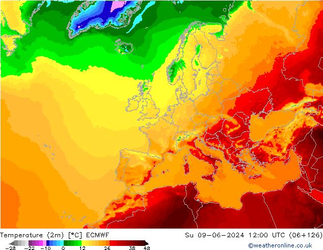 température (2m) ECMWF dim 09.06.2024 12 UTC