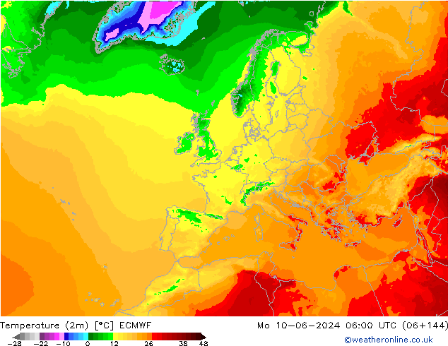 Temperature (2m) ECMWF Mo 10.06.2024 06 UTC