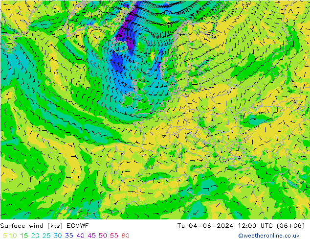 Vento 10 m ECMWF Ter 04.06.2024 12 UTC