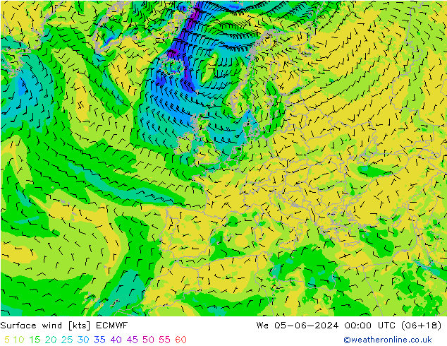 Surface wind ECMWF We 05.06.2024 00 UTC