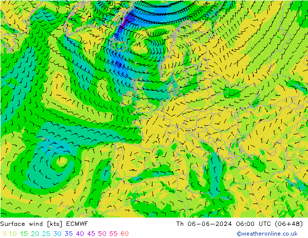 Surface wind ECMWF Th 06.06.2024 06 UTC