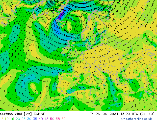 Surface wind ECMWF Th 06.06.2024 18 UTC