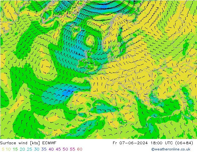 Rüzgar 10 m ECMWF Cu 07.06.2024 18 UTC