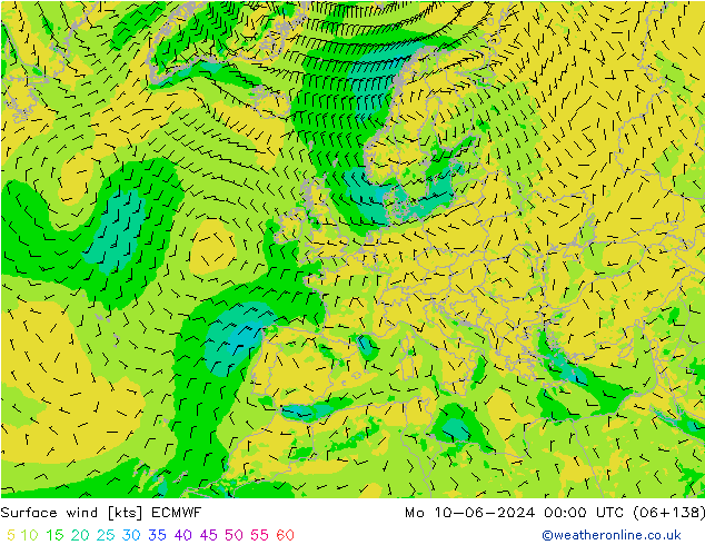 Rüzgar 10 m ECMWF Pzt 10.06.2024 00 UTC